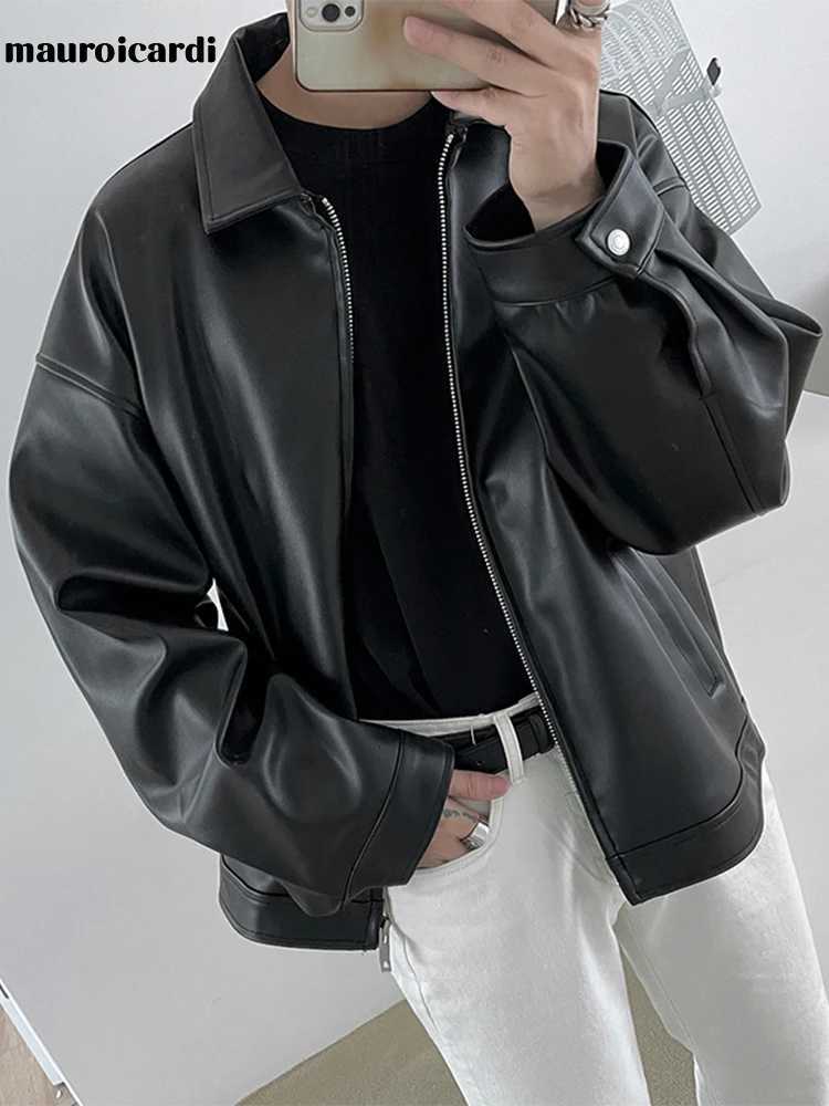 Mauroicardi Spring Autumn Cool Luxury Short Black Soft Light Pu Leather Jacket Men Zipper Casual Mens Jackets and Coats Fashion XJ250818