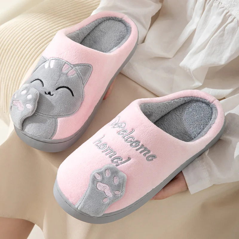 Winter Warm Fur Slippers Cartoon Cat Non-Slip Women and Men Soft House Indoor Home Bedroom Boys Girl Memory Foam Floor Shoes 250814