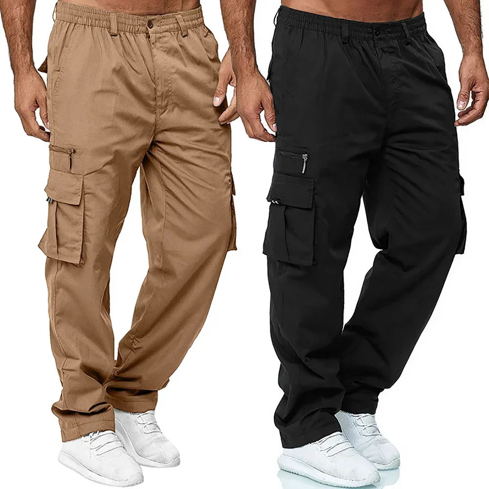 Mens Cargo Trousers Elastic Waist Multipocket Loose Combat Work Pants Outdoor Fitness Sports Casual S4XL 250818