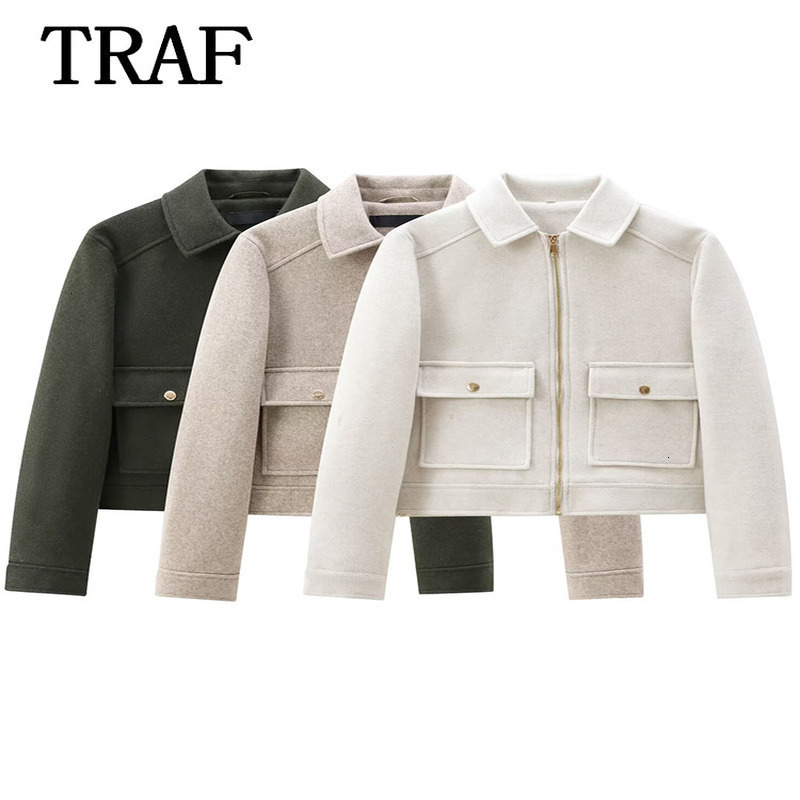Womens Zipper Jacket Coat Winter Long Sleeve Pocket Outerwear Short Street Elegant w250815