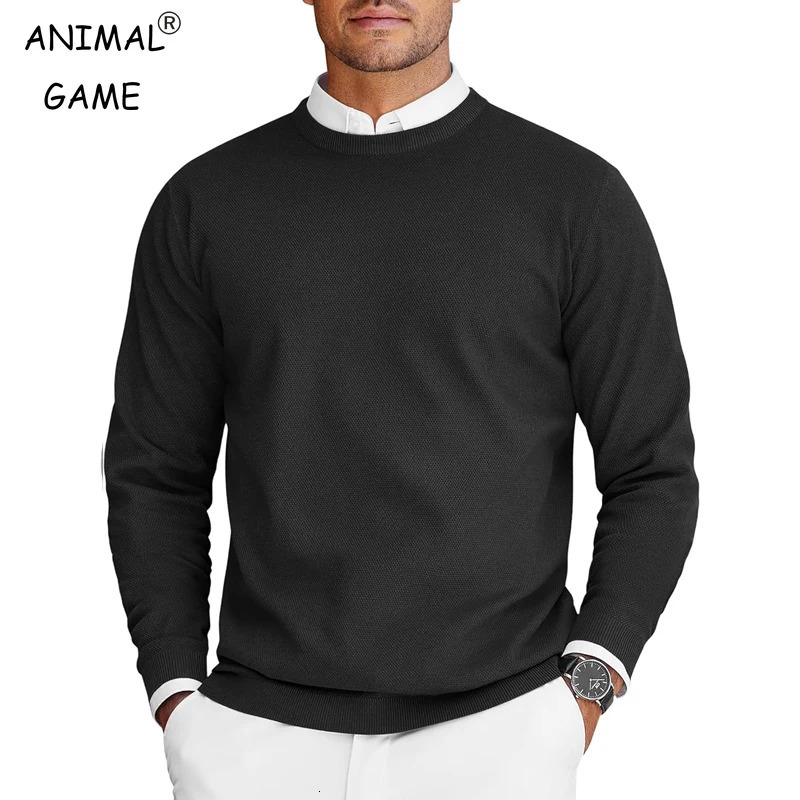 Mens Crew Neck Sweaters Long Sleeve Lightweight Knit Dress Pullover Solid Color Oversize Streetwear Man 250818