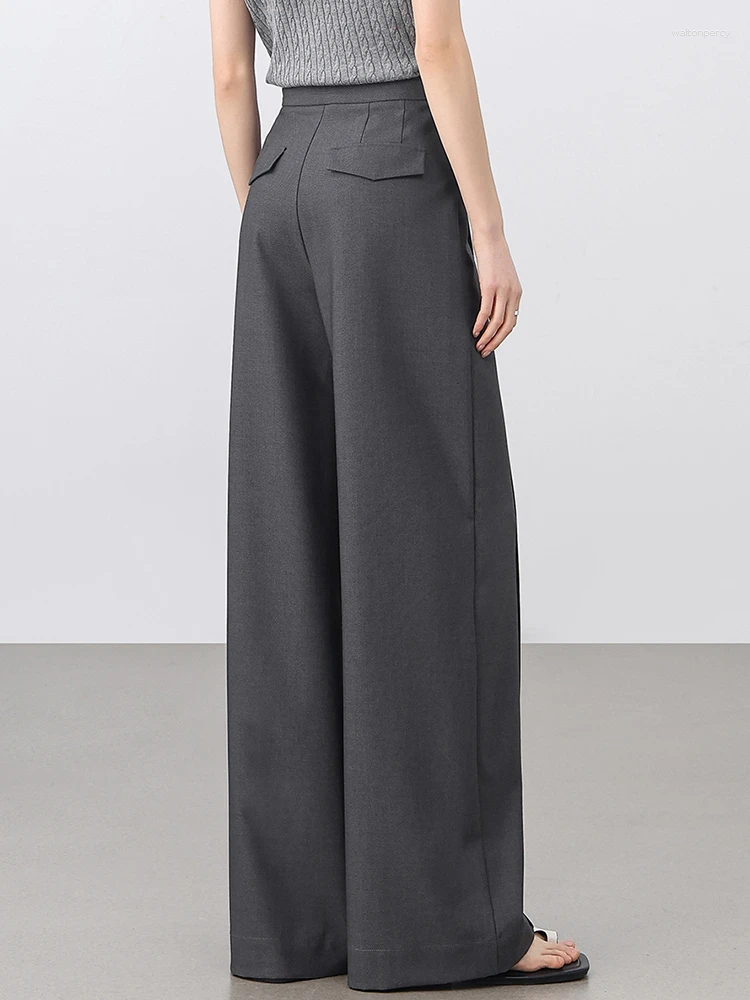 Pantalon féminin Sentubila 2025 haute taille large jambe en forme de poche en forme de ligne de poche bureau pantalon féminin de qualité vêtement