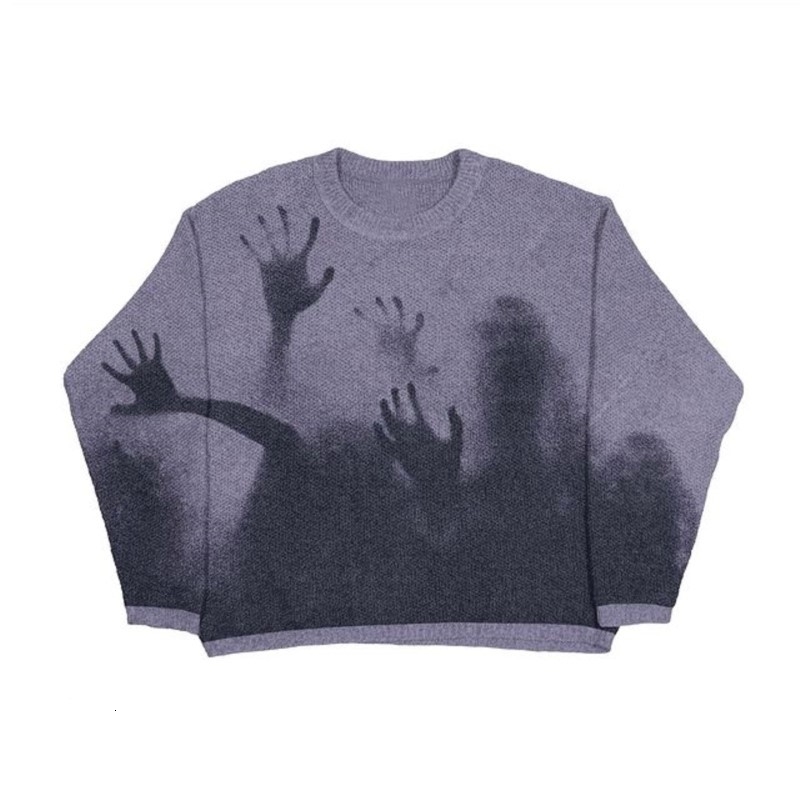 Hip Hop Streetwear Tricoted Pull Men Gothic Ukiyo-E Claw imprimé Graffiti Pullover Autumn Winter Knitwear pour les femmes 250808