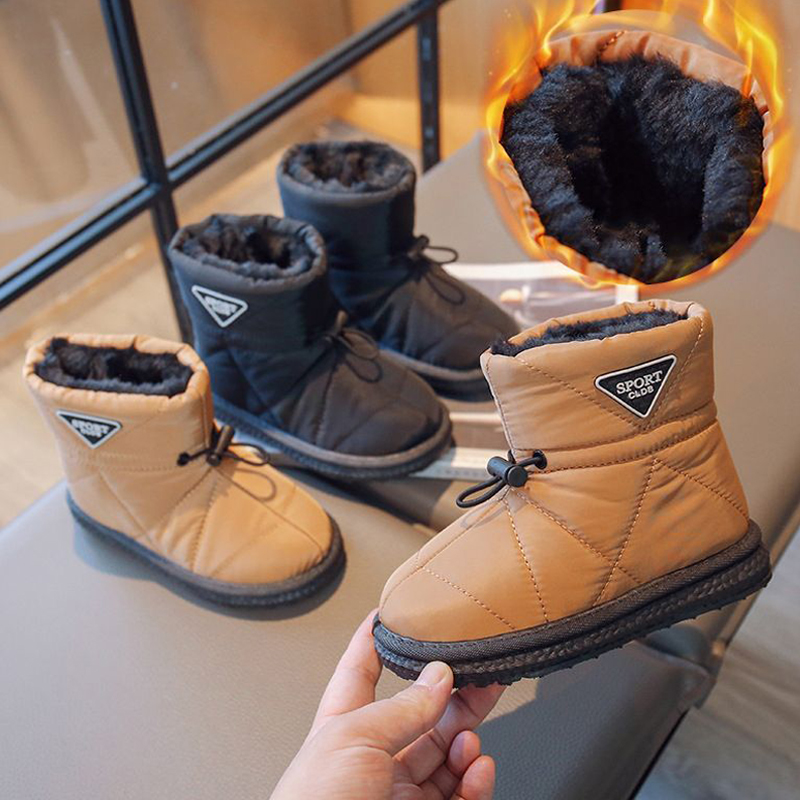 Winter Kids Snow Boots Thick Fur Morden Sewing Elastic Band Children Youth Boots Flat Black Brown Non-slip Warm Boys Girls Toddler Boots Shoes Sizes