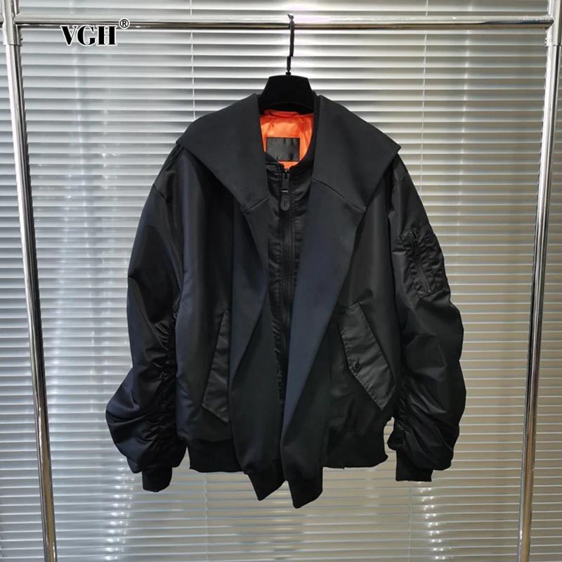 Vestes pour femmes VGH Femmes solides Femmes Spliced Multi Pocket Stand Collier à manches longues Patchwork Zipper Hooded Design Automne Coats Fe