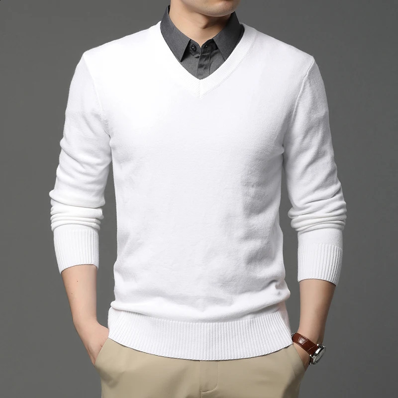 High Quality Fashion Woolen Knit Pullover V Neck Sweater Black For Men Casual Jumper Autum Winter Clothes 250801