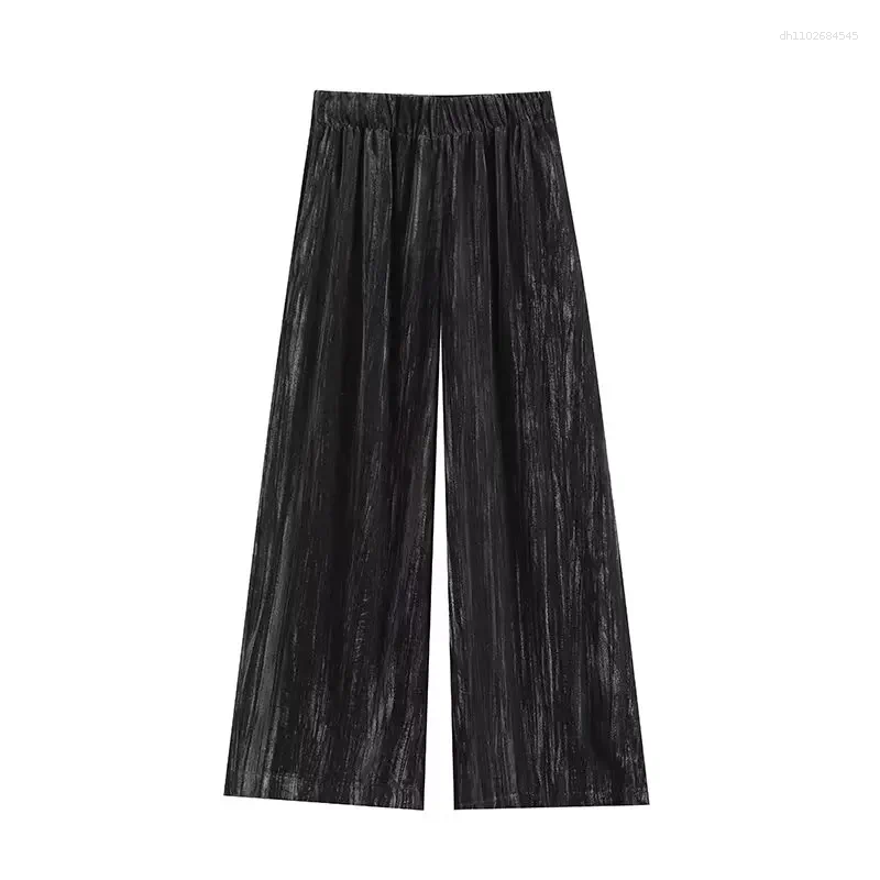 Women's Pants Chic Fashion Loose Side Pocket Casual Versatile Velvet Wide Leg Retro Elastic Waist Mujer Yaki