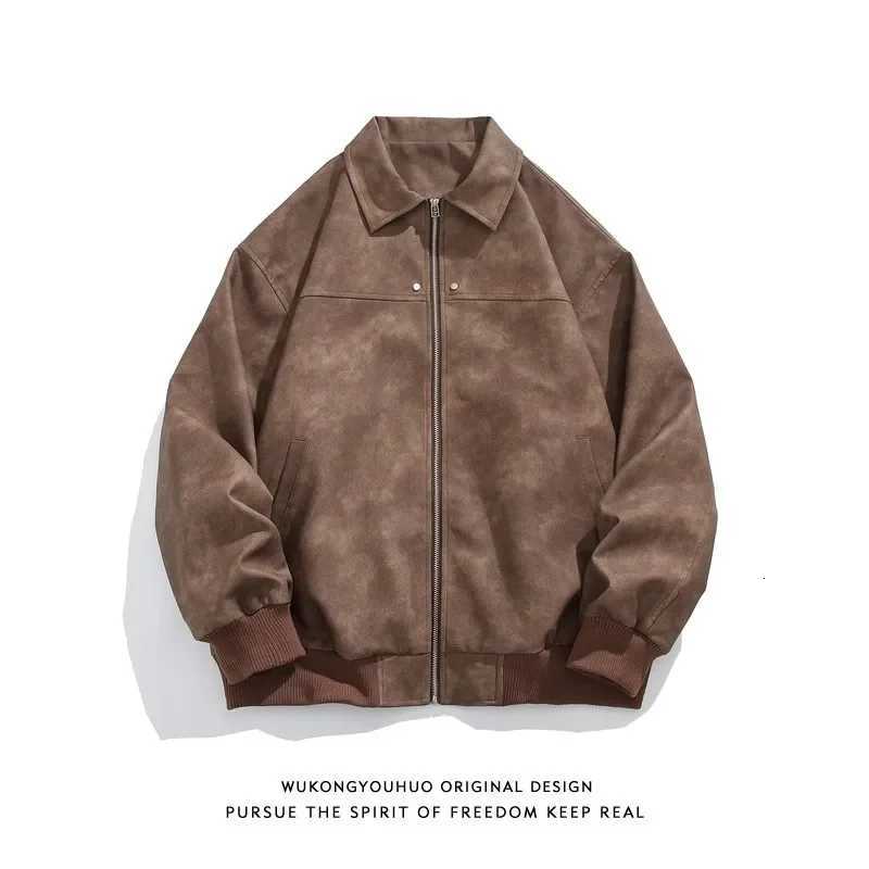 2024 American Style Vintage Brown Tenle en cuir Veste en cuir haut de gamme Chamois Cuir Couver Veste décontractée Type régulier XJ250818