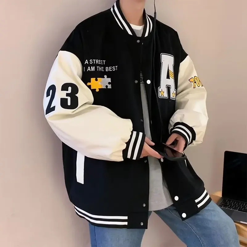 Veste de baseball de style américain vintage pour hommes Arrivée d'automne Blogage de couleurs tendances Lettre en vrac Y 250818