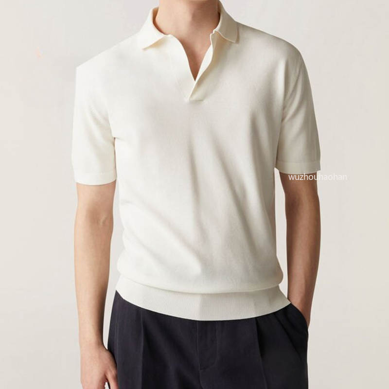 Mens Polos Summer Cotton Round Neck Short Sleeve Casual Shirt L1289