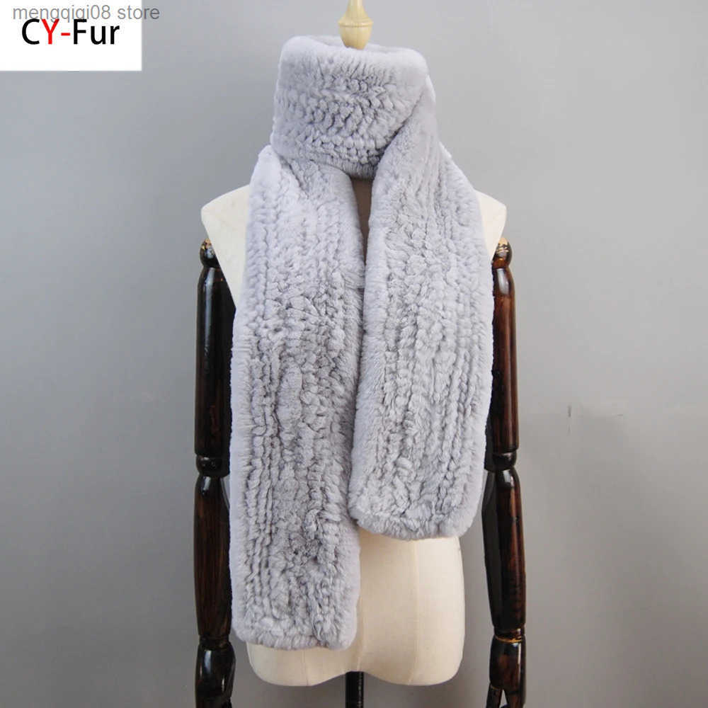 Winter Women Knitted Long Real Rex Rabbit Fur Scarf Natural Soft Fur Scarves For Lady Quty % Genuine Rex Rabbit Scarves L250818