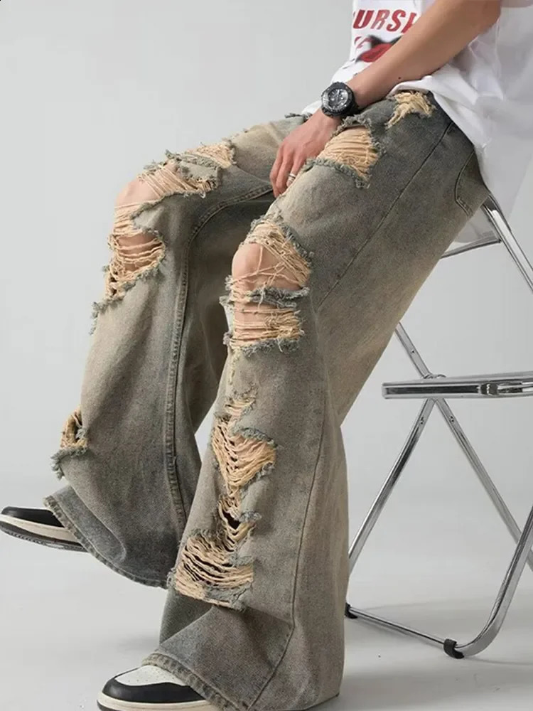 Holes Ripped Jeans Pants for Man Breathable High Street Mens Denim Pants Trendy Hole Male Summer er Pant 250815