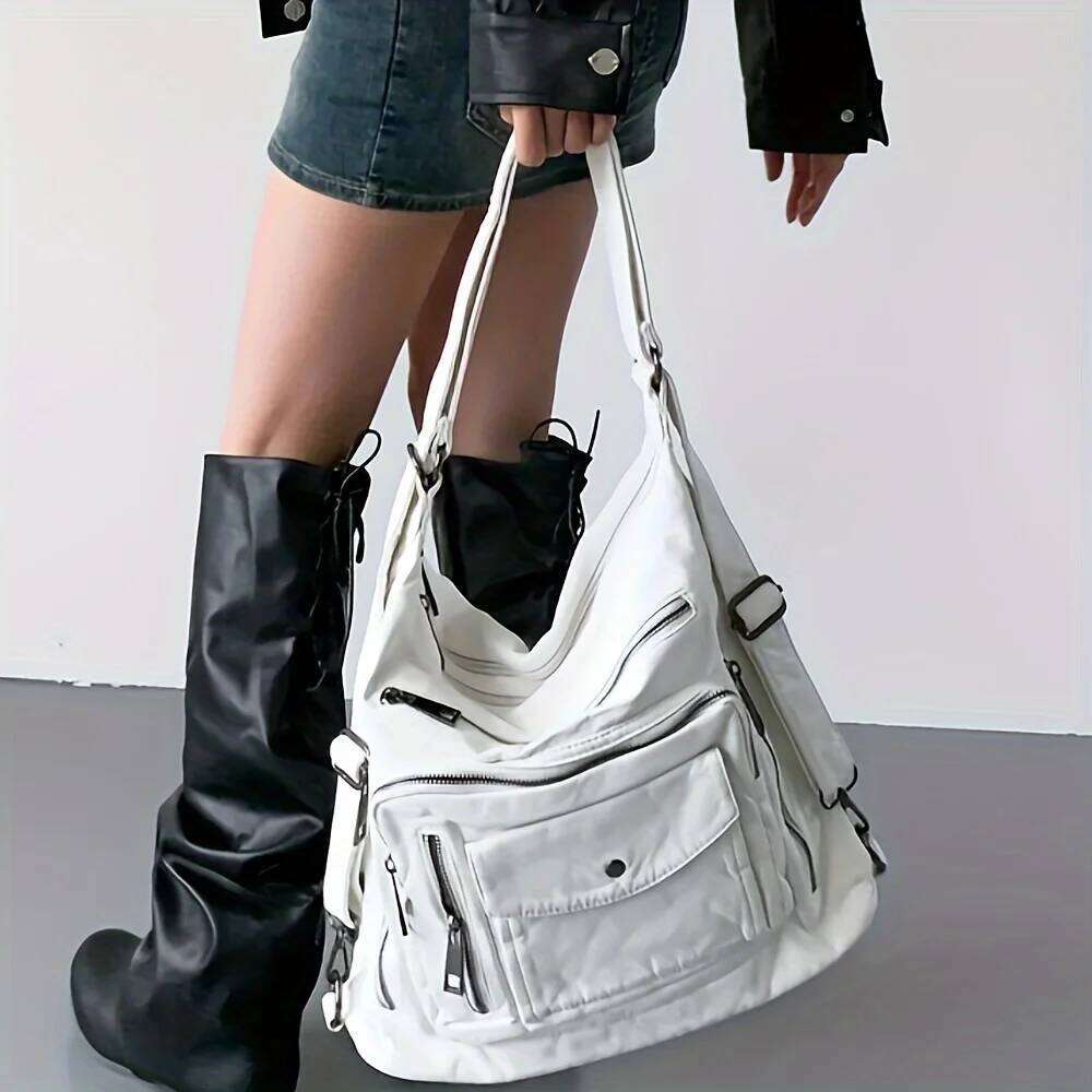 Designer Bags Ladies' Fashionable Vintage Y2k Hot Girl Motorcycle Backpack With Large Capacity And Multiple Pockets, Street Shoulder Bag Luxury