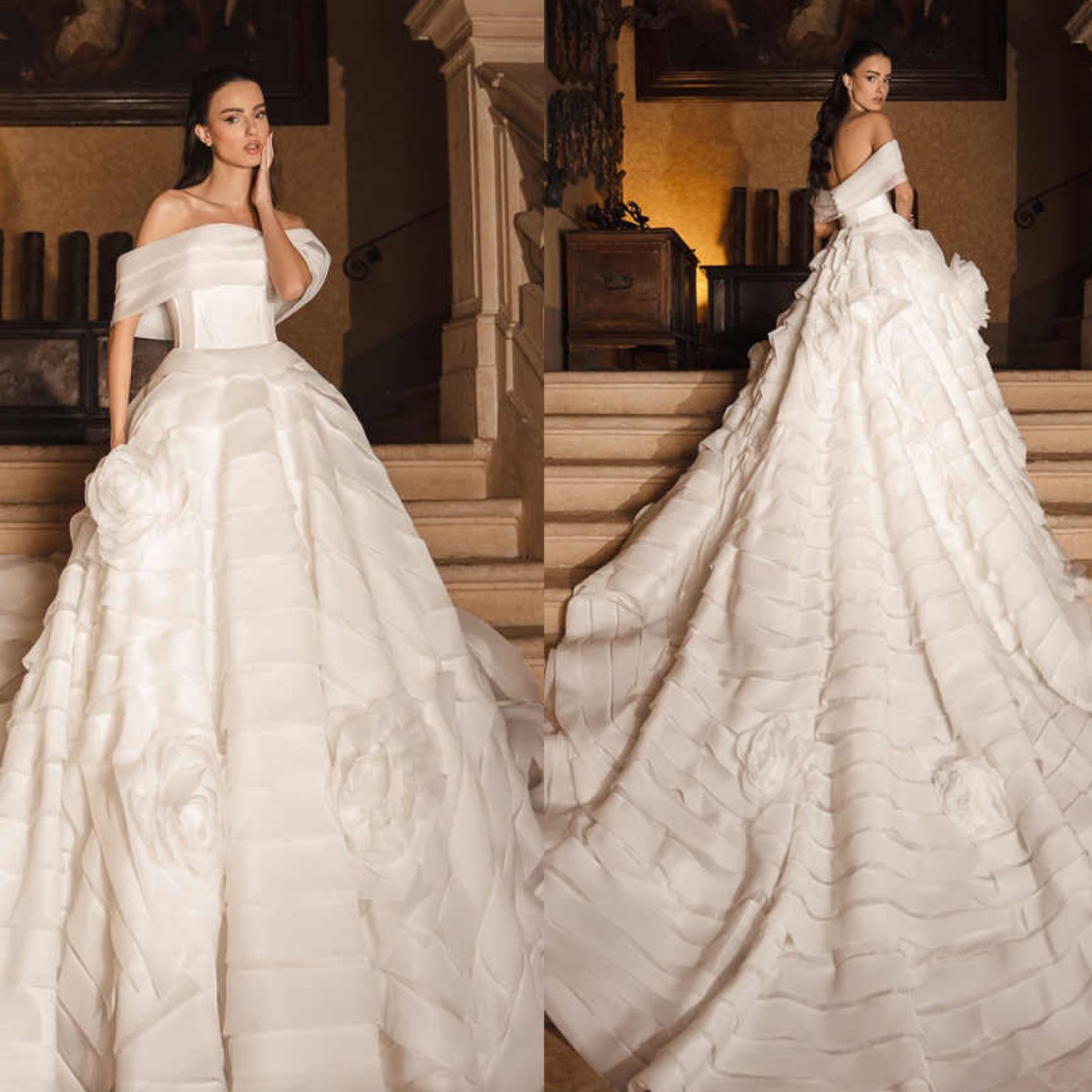 Robe de mariée couche fleur en ligne A-line rchette de la mariée sans bretelles