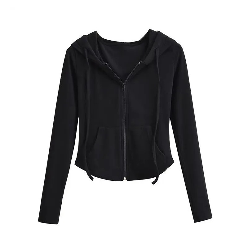 Women Cropped Zip Up Hoodie Y2K Slim Fit Long Sleeve Jacket Solid Color Zipper Streetwear Sports Hooded Womens Sweatshirt 250815