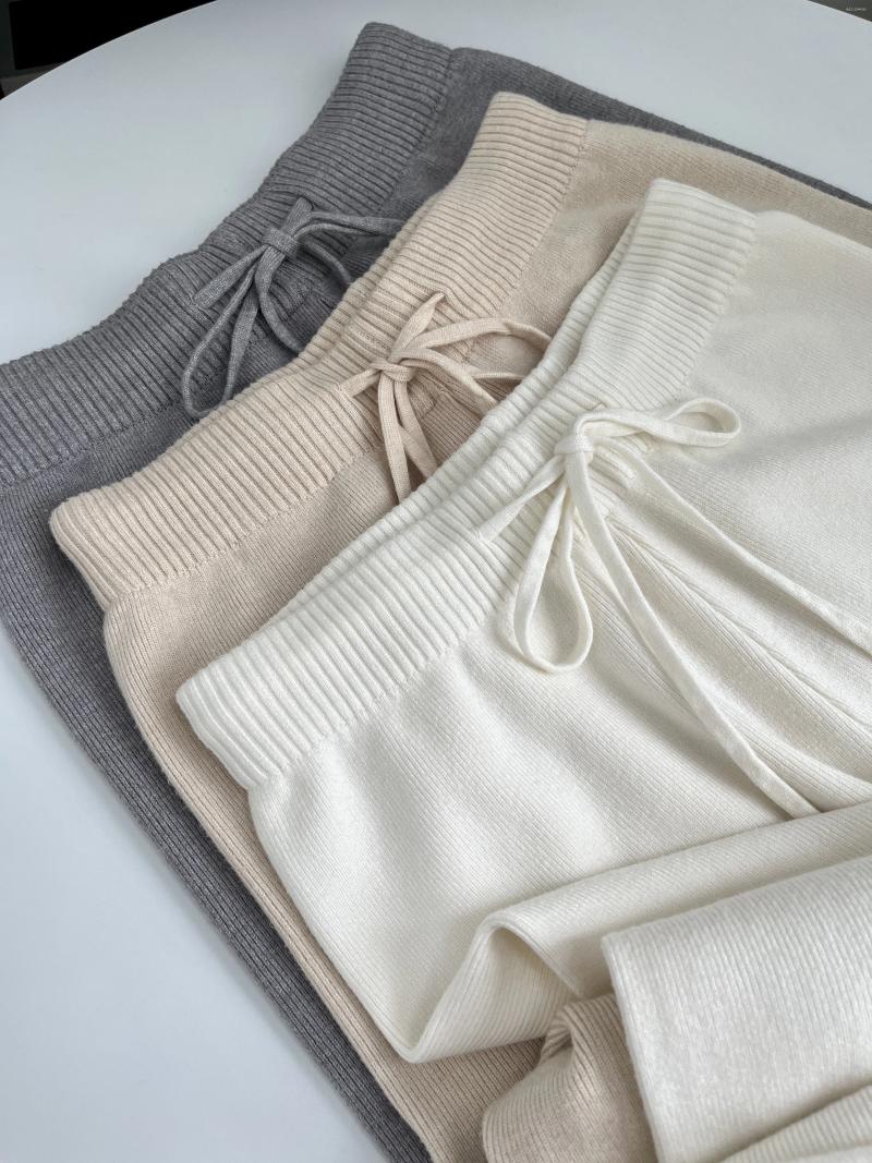 Women's Pants Cashmere Knitted Wide-leg High Waist Drape Loose Autumn And Winter Thickened Floor-mopping Trousers Outer Wear
