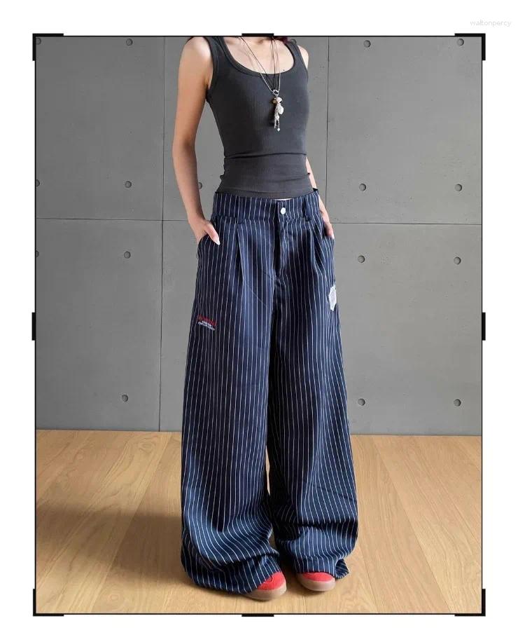 Women's Pants Blue Vertical Stripe Wide Leg Casual Girl Spring Autumn Thin Sweatpants Bottoms Female Street Loose Trousers