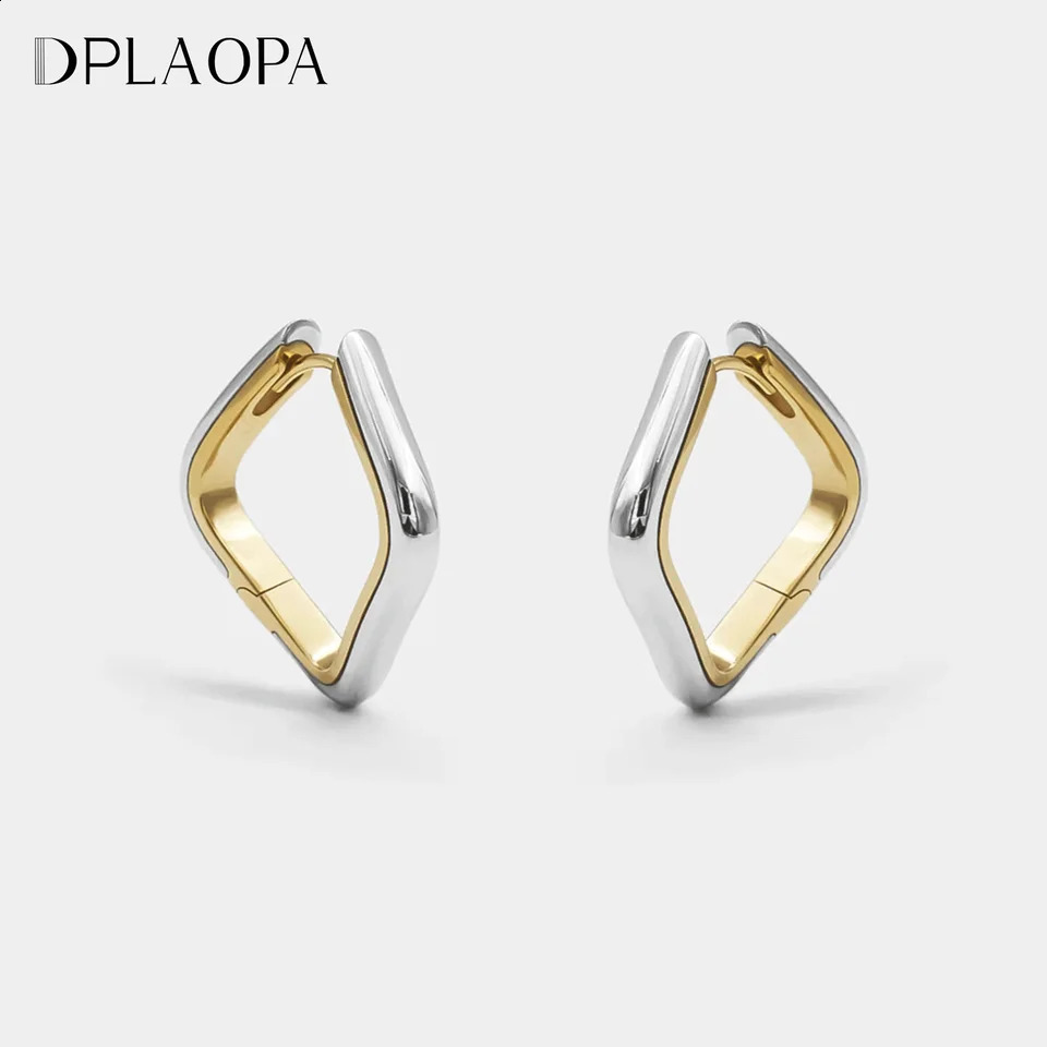 DPLAOPA 925 Sterling Silver Double Color Plating Irregular Square Hoop Earring Piercing Trendy Fine Party Jewels Gift 250815