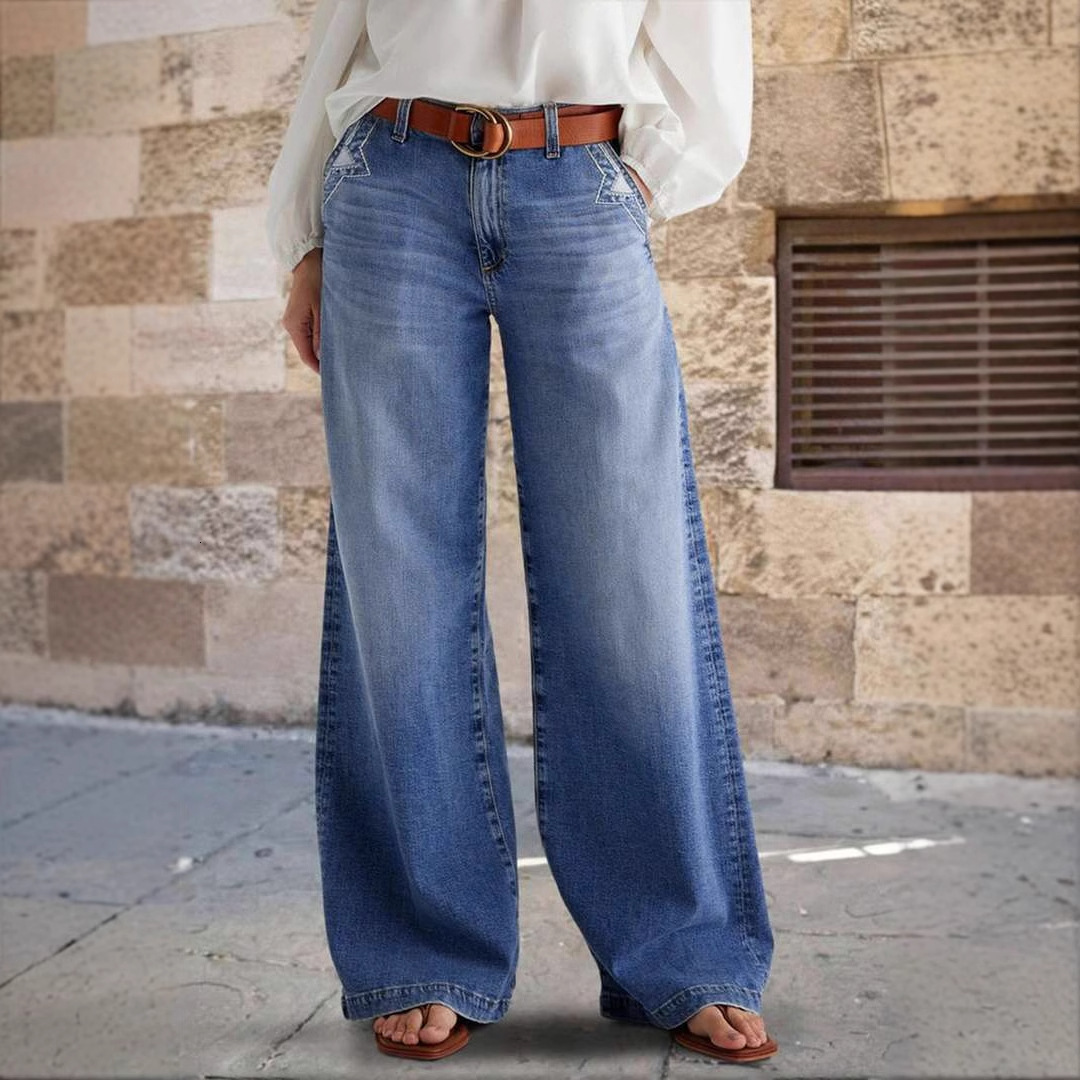 Free Shipping Designer 2025 Spring New Retro Wide Leg Women's Embroidered Jeans, Stretch Straight Leg Pants, Casual Pants