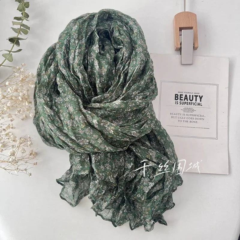Spring and Summer Thin Breathable Cotton Linen Touch Scarf Womens Artistic Sunscreen Shawl Versatile Japanese Floral250812
