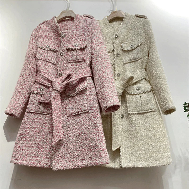 pink brown Womens Coat Long winter jacket Tweed Business ladies bohemian jacket coat 250815