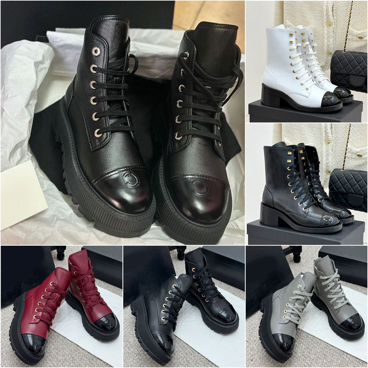 25ss new fashion martin boots designer womens ankle boot autumu winter boots lace up platform boots short half booties lychee patterned cowhide desi
