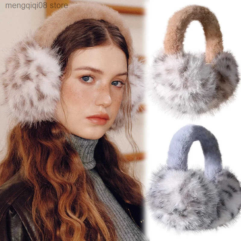 Nouvel automne d'hiver Leopard Print Carmuffes pour les femmes chaudes mignonnes Muffs d'oreille en peluche