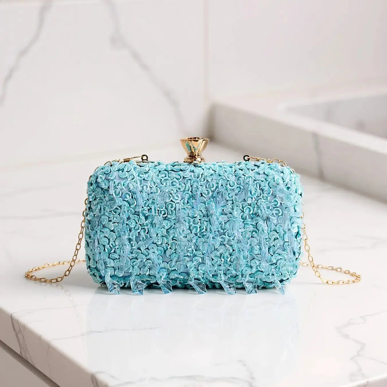 Sky Blue Color Tassel Evening Bags Embroidery Clutch Flap Fashion Crown Glitter Acrylic Beading Handbags With Shoulder 250815