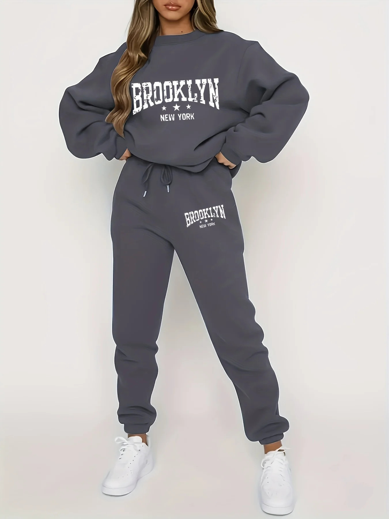 Autumn Winter Womens Sweater Pants Set Women Hoodie set Street Hip Hop Clothing Casual Female Plush sweatshirt 250818
