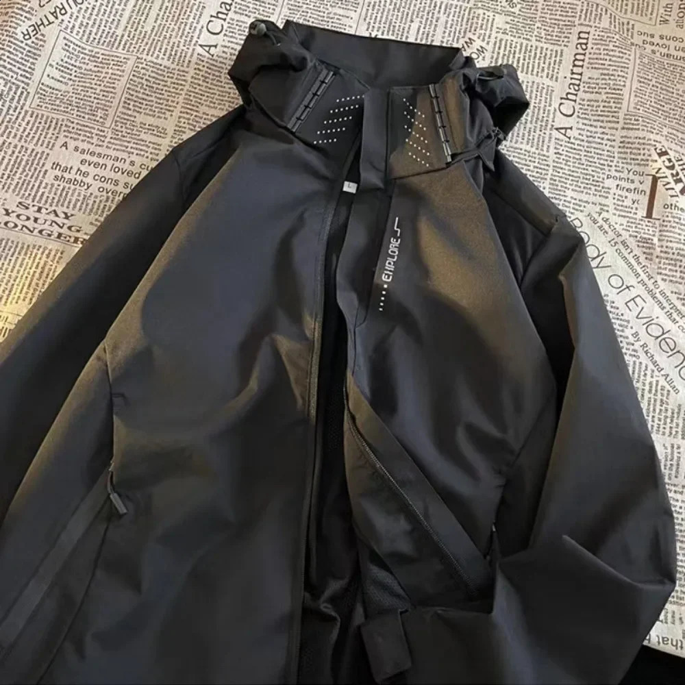 Men Spring Autumn Hoodie Jackets Fashion Outdoor Coat Oversized Waterproof Windbreaker Cool Zipper Punk Mountaineering Clothing 250801