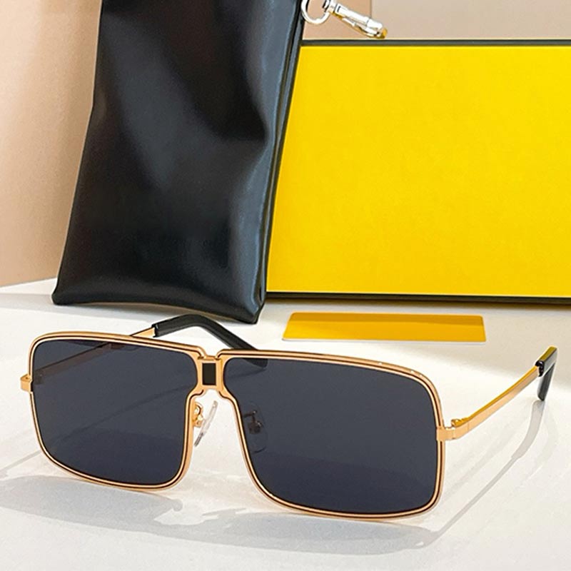 Designer Womens Mask Sunglasses FE40195U Fashionable Rectangular Women Pilot Sunglasses Gold Metal Frame Black Lens Polarized Anti UV Retro Glasses
