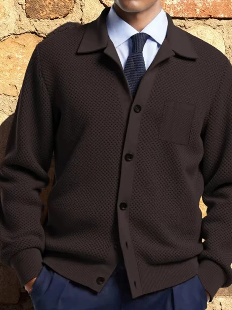 Fall Winter Cardigans Casual Button Lapel Knit Men Vintage Knitted Coat Fashion Solid Color Sweatercoats For Mens 250801