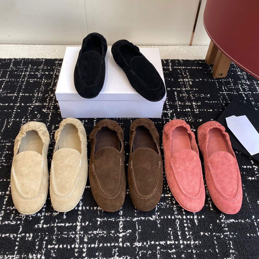 High quality Minimalism pink brown Round-toe Suede loafers Casual Flat dress shoes slip on shoe Luxury designer shoes Leisure Driving vacation shoes