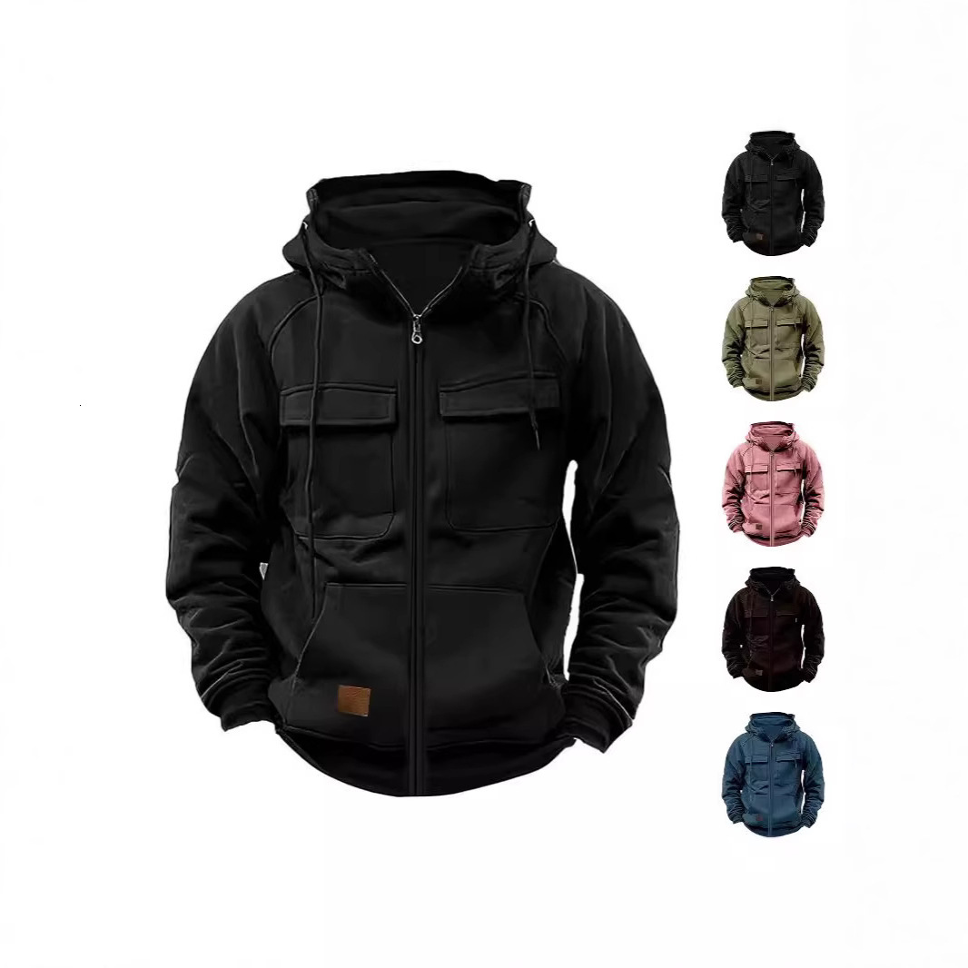 Sweat à sweat print à sweat d'automne d'hiver américain camouflage en vrac de cardigan pytogle de patchwork multi-poche pour hommes pour hommes