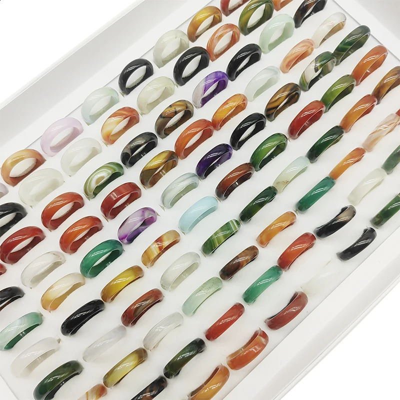 20pcs / 50pcs / lot veines naturelles en gros anneaux de doigt de pierre pour femmes mixer les bijoux de mode de mode de mariage anneau joint 250