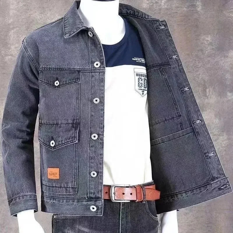 Bouettes en jeans pour hommes gris épaules larges vestes en denim homme automne à prix le plus bas pour hommes de taille grande taille une pièce