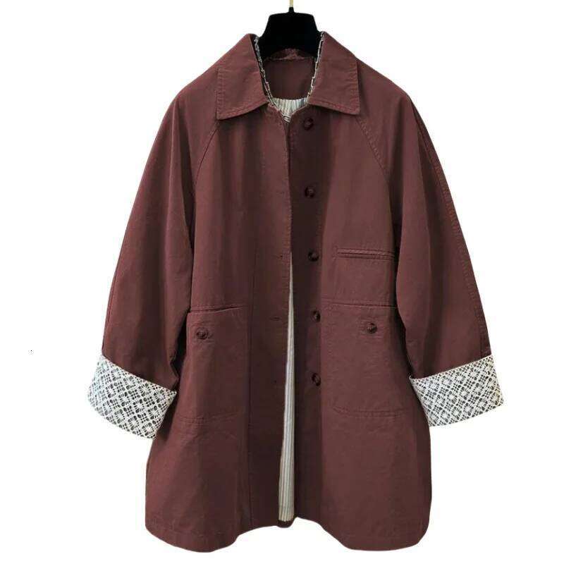 Superaen European And American Style Lace Patchwork Long-Sleeved Lapel Collar Trench Coat Women's Loose Autumn New Casual Coats