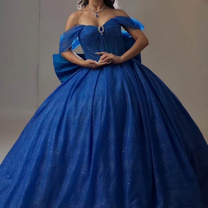 Royal bleu brillant princesse douce 16 robe robe quinceanera robes perles tull fête anniversaire vestidos 15 de anos