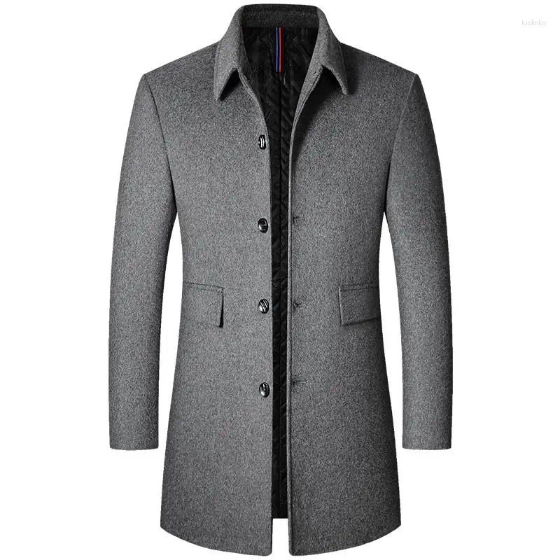 Men's Wool Brand Winter 40% Men Thick Coats Turn Down Collar Male Fashion Blend Superior Outerwear Jacket Trench M-4Xl Size