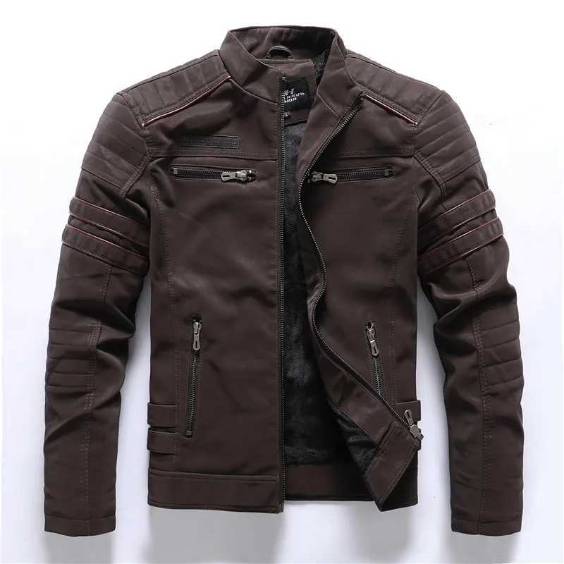 2025 Winter Motorcycle PU Leather Jacket Men Vintage Fleece Warm Multi-pocket Leather Coat Male Zipper Autumn Outerwear Jackets XJ250818