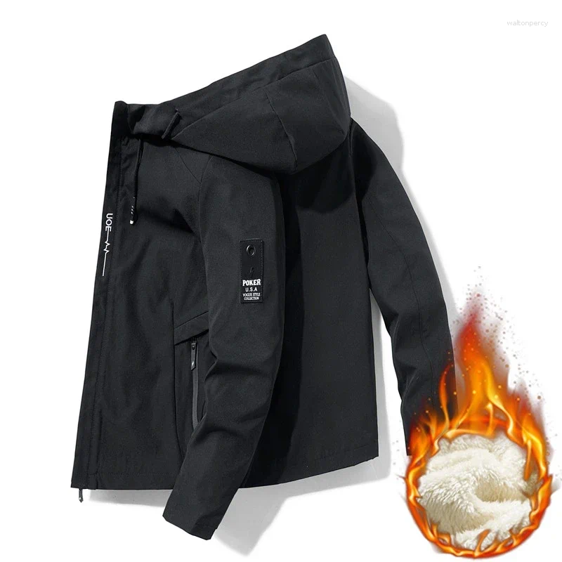 Men's Jackets Thickened Fleece-Lined Hooded Jacket Men Autumn M-8XL Casual Trendy Korean Slim Fit 2025 Winter Coat For Windbreaker