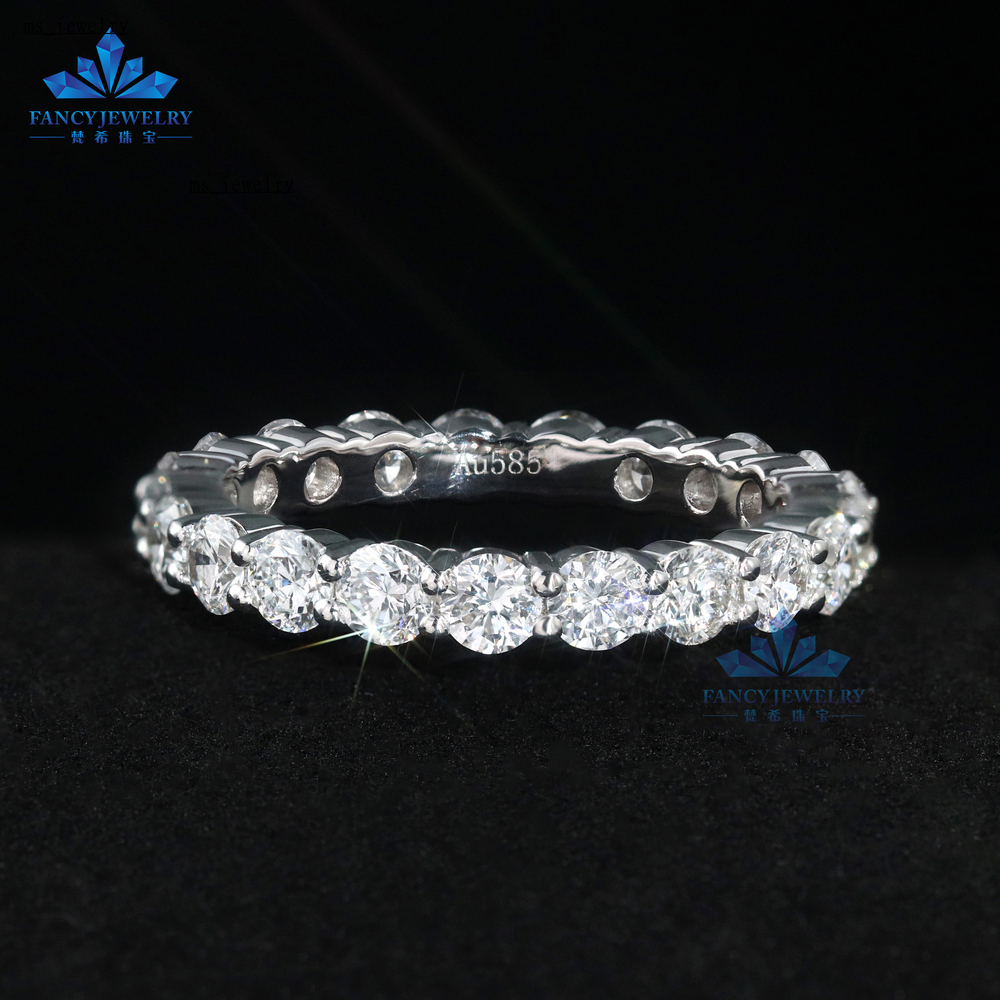 Factory Customized 14K Solid Gold Eternity Band High Quality Brilliant Cut Lab Grown Moissanite Wedding Engagement Ring