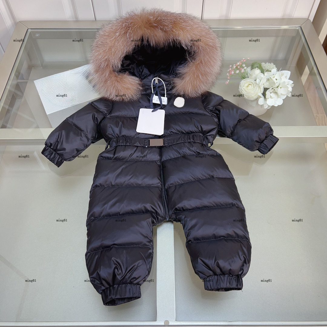 Brand newborn Down jumpsuits winter Animal fur hat collar infant bodysuit designer toddler clothes Hooded design baby romper A387X11N104