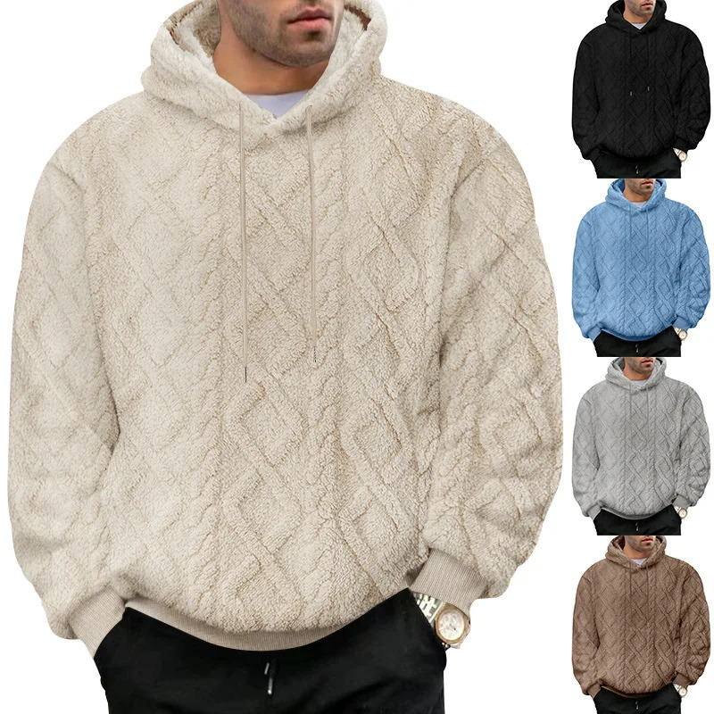 Autumn and winter leisure mens high street jacquard doublesided velvet hooded sports trend pullover sweater jacket 250818