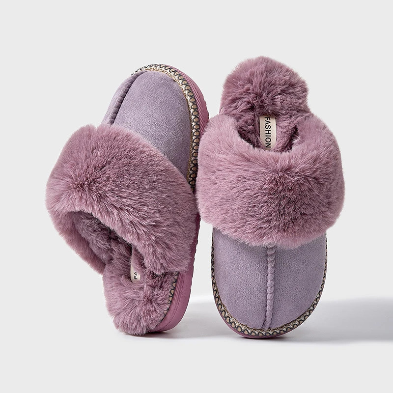 Kidmi Winter Fur Cotton Slippers Women Soft Comfort Fuzzy Bedroom Slides Faux Fur Warm Plush Shoes Fluffy House Slippers Women 250814