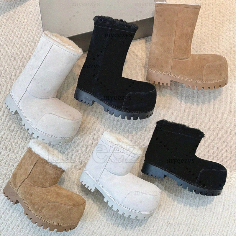 designer boots alaska fur booties snow boot womens Black White Khaki mens platform big fat ski boot l4JB#