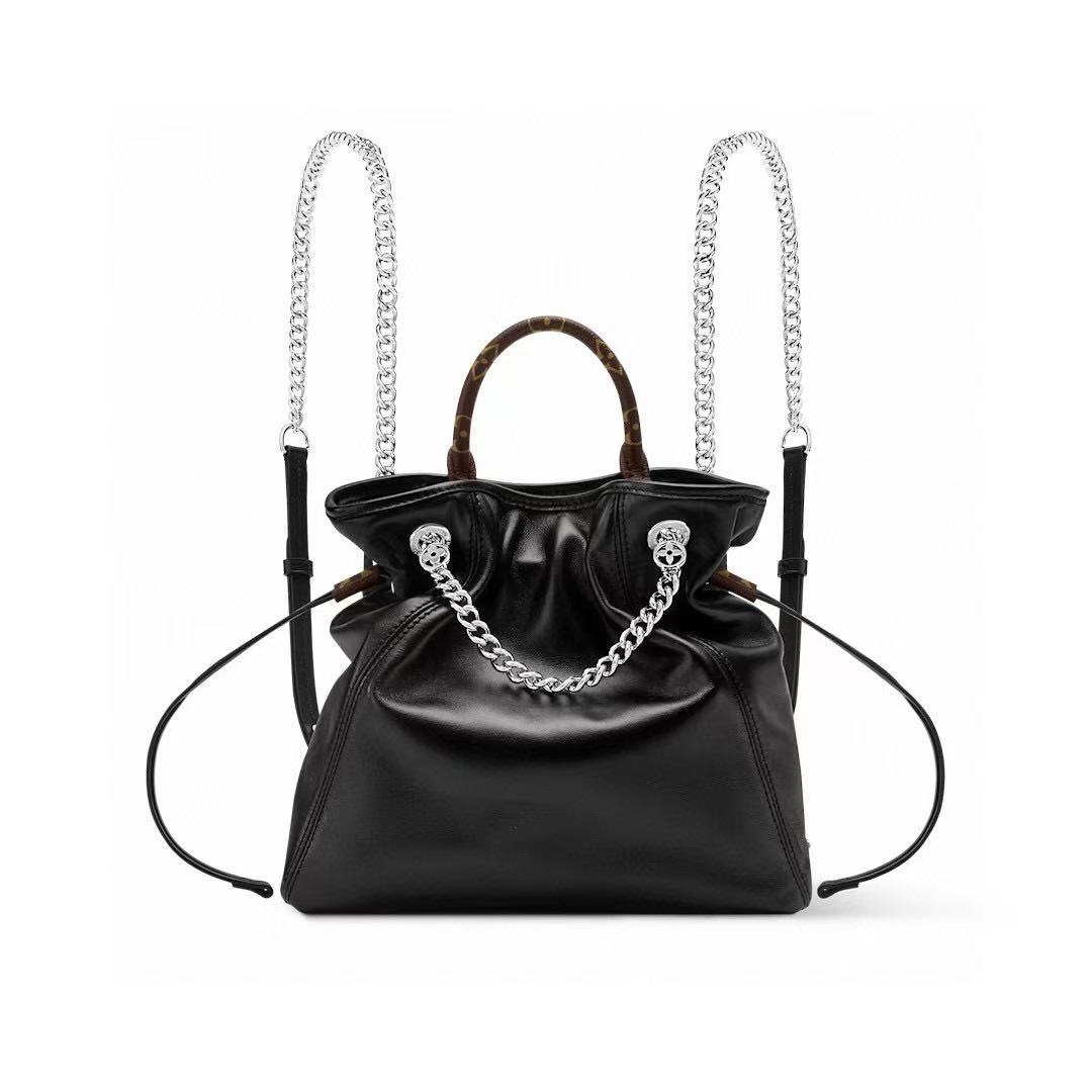 Top New Women's Bag Black Full Leather Chain Handbag Backpack Shopping Bag Shoulder Bag m25545 m25522
