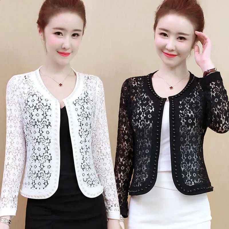 Womens Lace Top Sun Protection Short Jacket Spring and Summer Cardigan Korean Thin Plus Size Bead Hollow Out Small Shawl 250808