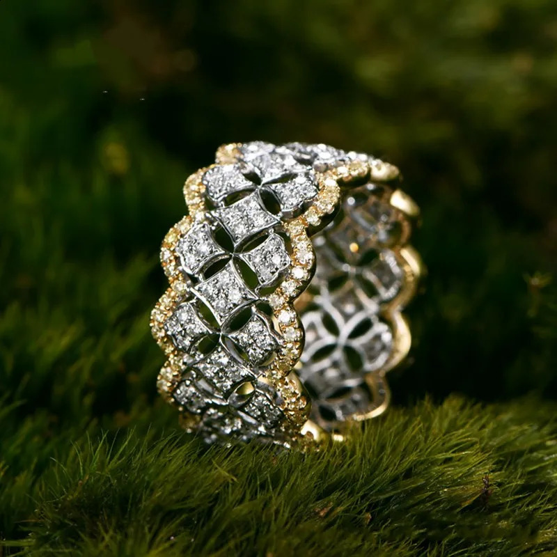 18K Rose Gold Pave Diamond Ring Real 925 sterling silver Bijou Engagement Wedding band Rings for Women Bridal Party Jewelry Gift 250815