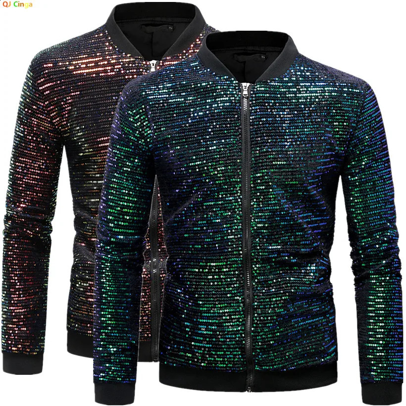 Veste de décoration de paillettes vertes hommes à manches longues à manches longues TopweddingParty Gold Coagurope Taille SXXL 250801